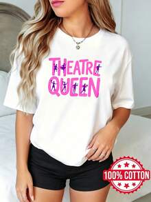 Women's Short-Sleeved, Round-Neck Printed T-Shirt, Summer Casual Style, Queen Of The Theater With Dancers, Sizes S-3XL, 100% Cotton, Breathable Material - 白色 - 查看 1