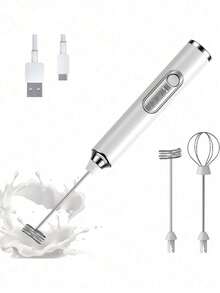 1件裝手持式電動奶泡器，黑白配色，適用於咖啡、牛奶、雞蛋、熱巧克力，附2個可替換不鏽鋼攪拌頭，3段速度調節，USB充電 - 彩色 - 查看 12