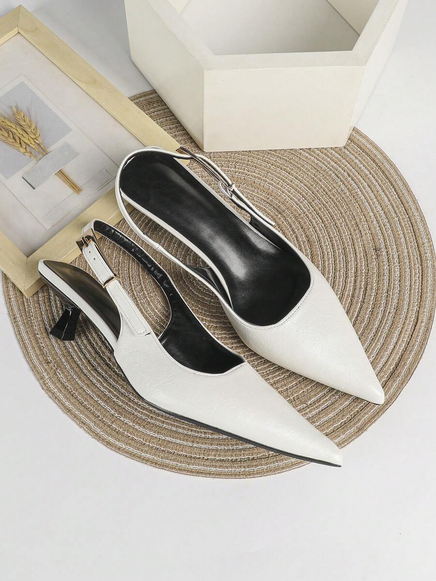 7cm White High Heel Pumps, Pointed Toe Slip-On Party Wedding Formal Shoes - White - View 1