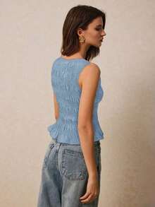 Camiseta de tirantes casual a cuadros para mujer en verano - Niebla azul - Ver 2