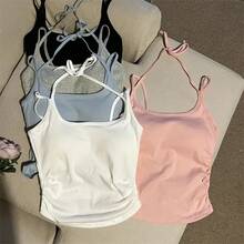 Top de tirantes corto irregular de verano para mujer, estilo ajustado, ropa exterior, top con vendaje estilo Spicy Girl, mezc... - BLANCO - Ver 4