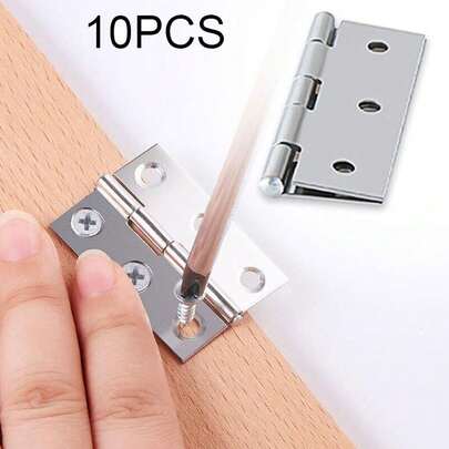 10pcs Stainless Steel Hinges, Metal Connectors For Furniture, Cabinets, Drawers, With 6 Installation Holes