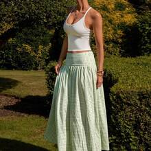 Women's Long Floral Print Wide Waist A-Line Skirt, Countryside & Holiday Style, Summer - Rosa Pálido - Ver 6