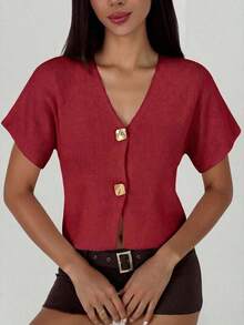 Cárdigan delgado de mujer con contraste de color retro, adecuado para salidas, estilo callejero, aeropuerto, vacaciones en la playa, viajes al trabajo, fiestas de boda, festivales, estilo bohemio, romántico y elegante - Rojo - Ver 8