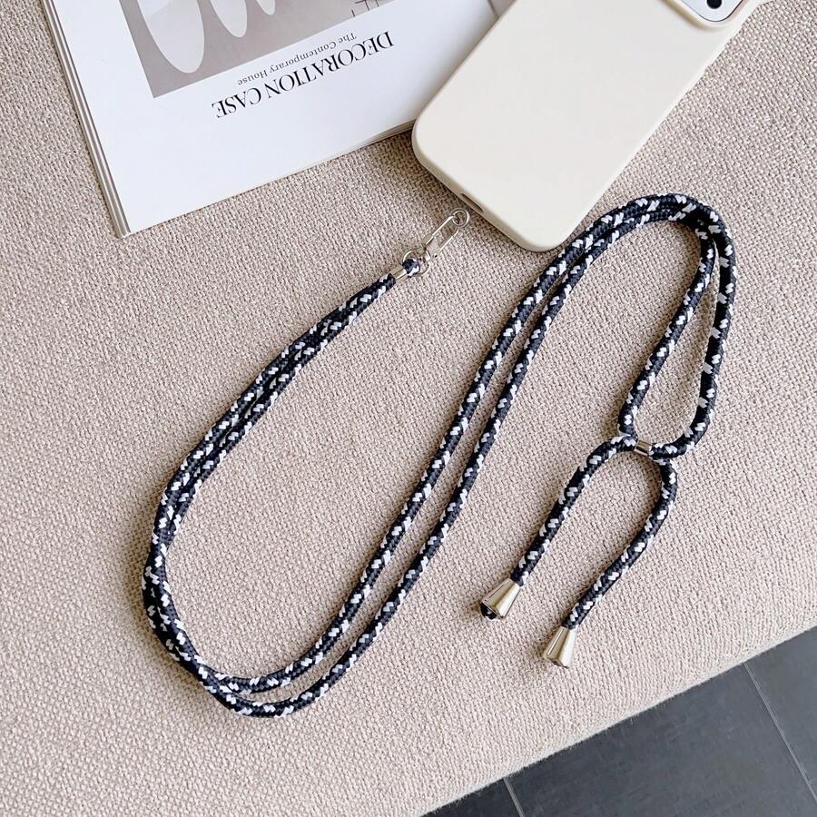 Cordón ajustable y universal de unicolor para teléfono, arnés unisex desmontable, collar de teléfono antiperidida duradero, arnés de teléfono multifuncional, longitud ajustable - Blanco y Negro - Ver 1