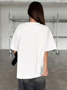 Women's Loose-Fitting Casual T-Shirt With Round Neck, Dropped Sleeves, Butterfly And Letter Print, Oversized Graphic Tee, Y2k Style, Women's Sports T-Shirts - 風格 - 查看 4