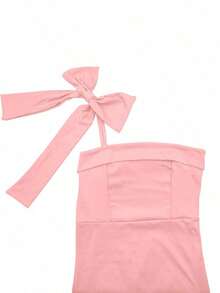 Vestido de mujer de moda sin mangas con lazo en el cuello, vestido ajustado negro, vestido de verano de mujer, vestido de fiesta romántico de mujer, vestido elegante de mujer, sexy y elegante, adecuado para baile, fiesta, cita, reunión, hogar, vestido sexy de mujer - Rosa - Ver 8