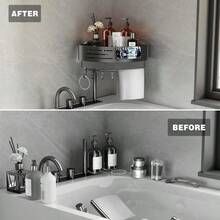 Corner Shower Caddy Suction Cup, 1 Pack Corner Shower Shelves No Drilling, Aluminum Upgrade Suction Cup Shower Organizer Corner With Towel Bar Hooks Removable Bathroom Storage Rack(Gray) - Suction Cup Triangle-1 Pack - View 7