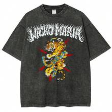 Camiseta unisex retro WACKOMARIA, estampada, lavada, desgastada, casual, vintage, holgada y de cuello redondo. - Negro - Ver 12