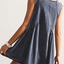 BohoFeels Casual Solid Color V-Neck Loose Knit Mini Dress For Women,Summer Dresses For Women - Negro - Ver 3
