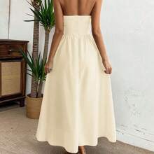Women's Spring/Summer Sleeveless Zipper Pleated Dress, Casual Elegant Style, Suitable For Beach, Vacation, Date, Music Festival, Valentine's Day, Birthday Party And Other Occasions Black - Naranja - Ver 3