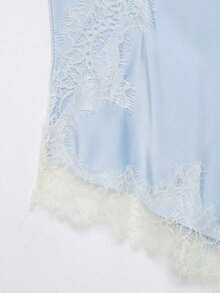 Seelio Nuevo Top de estilo lencería sexy con decoración de encaje, estilo europeo y americano, para mujer, color negro, para verano - Azul - Ver 5