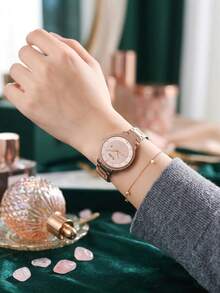Seiko Reloj de cuarzo para mujer Jinggong Alba, diseño con cristales, estilo minimalista casual, adecuado para uso en verano, esfera de cristal, resistente al agua 50M, elegante y de moda. Un regalo ideal para Año Nuevo y Navidad. - Plateado - Ver 6