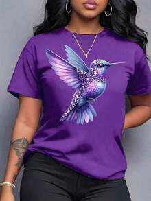 Playera camiseta gráfica dama mujer manga corta cuello redondo básica cómoda fresca ligera moderna juvenil casual estampado colibrí ave linda tierna cute primavera veranoPure-Cotton - Blanco - Ver 7