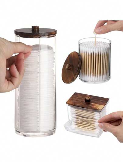 1/2/3pcs Qtip Bathroom Storage Dresser Beauty Storage Box - Round Ball, Swab, Round Pad, Dental Floss, Suitable For Bathroom Storage, Dresser Storage