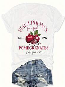 Granja de Persephone Pomegranadas Frescas Camiseta: Elige Tu Propio - Camiseta Casual de anga Corta para ujeres con Diseño de FrutaRopa diaria para chicas dulces o estudiantes ,Ropa fresca y sin sudor en verano,Traje de fiesta elegante,T-shirt para damas elegantes,Blusas adecuadas para mujeres con curva, - Blanco - Ver 2