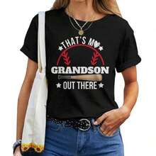 Camisetas de manga corta para mujer, cuello redondo, camisetas casuales de manga corta estampadas 100% algodón, camiseta para mujer "Ese es mi nieto ahí fuera", camiseta de béisbol para el Día de la Abuela y el Abuelo - Seseable. Adecuado para: fiesta de Navidad/actividades deportivas/fiestas navideñas/salidas/deportes y otros regalos navideños. - Negro - Ver 7