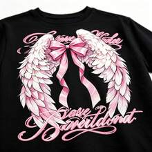 Tops para mujerEsta Chaqueta holgada estampada para niñas presenta un estampado de alas de mariposa y lazo en degradado rosa.El corte holgado y relajado perfecto para la vuelta al cole, citas, salidas informales y ropa de verano. - Negro - Ver 7