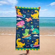 1pc Extra Large Summer Dinosaur Party Kids Beach Towel: Adorable Dinosaurs With Sunny Waves, Vibrant And Eye-Catching Design, Dinosaur + Bright Contrast Colors, Full Of Summer Vibes, Making Kids' Beach Time More Fun! Quick-Dry Printed Beach Towel - B - View 3