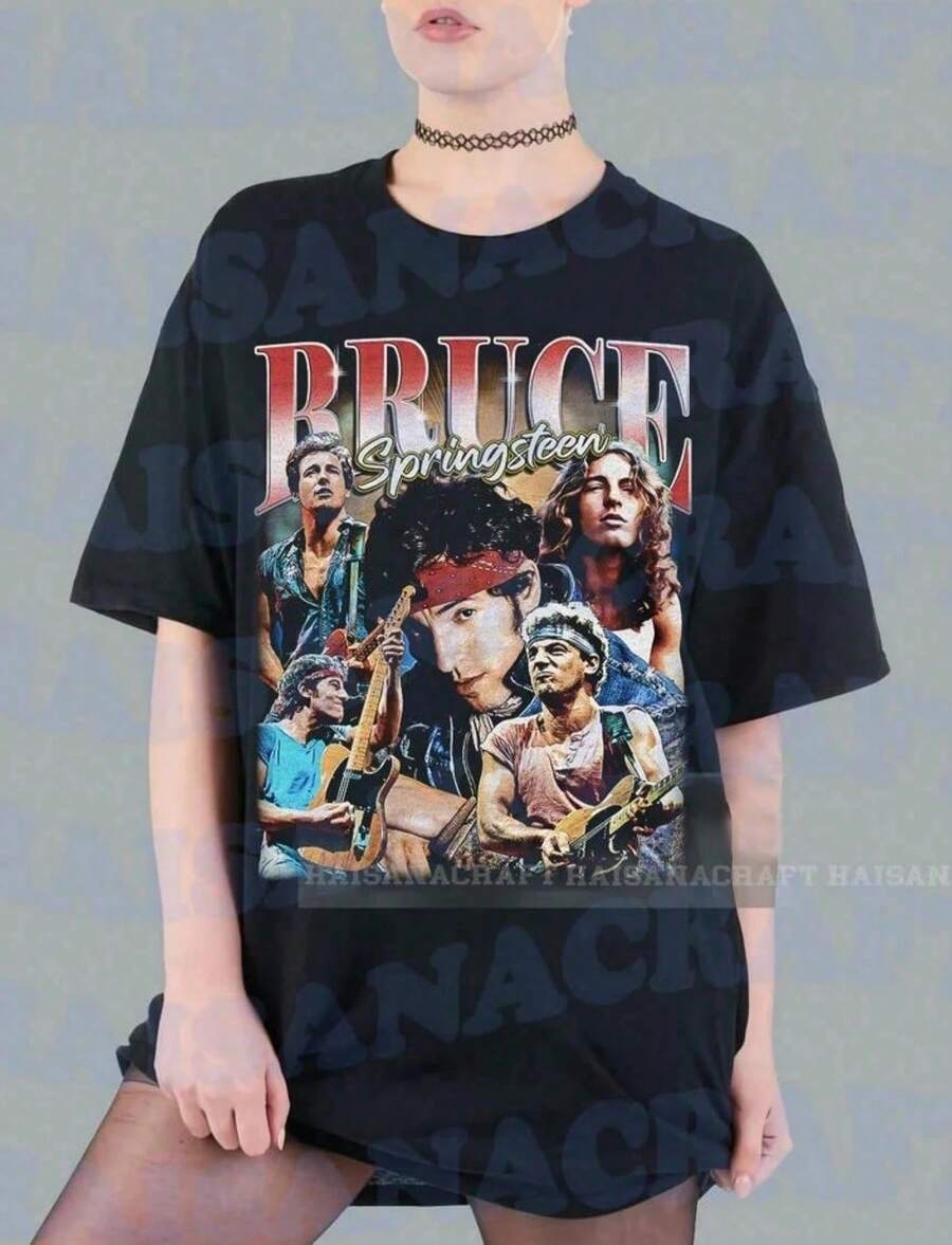 Bruce Springsteen Shirt The Only Boss I Listen To Shirt The Boss Born To Run Vintage T-Shirt Uni - 黑色 - 查看 1