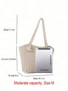 Bolso de playa de paja para vacaciones de verano, de gran capacidad, de moda, versátil, bolso de hombro casual - Blanco - Ver 5