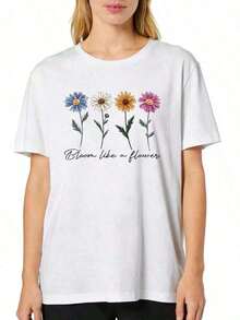 Camisetas de Verano de Moda para Mujer Talla Grande, Camisetas de Manga Corta con Estampado Floral, Ropa de Mujer, Camisetas de Verano para Vacaciones de Verano 100% Cotton Blusas Bonito - Blanco - Ver 1