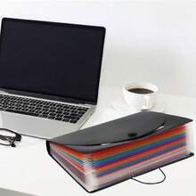 1pc Accordion File Folder, 25 Expandable Pockets Document Organizer, Portable File Bag With Blank Labels, Suitable For Home Office School Supplies - Rainbow Flap Accordion Bag - View 7
