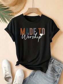Talla Grande - Talla Grande - Camiseta de Adoración para Mujer | Camiseta Casual de Manga Corta con Cuello Redondo y Estampado Multicolor de Adoración (Inspir en el Salmo 95), Ropa de Iglesia, Ropa de Fe de Verano, Top Negro Lavable a Máquina - Negro - Ver 2
