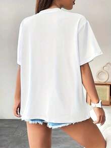 Camiseta de manga corta divertida y linda con estampado de letras y tomates, unisex, de algodón LSBY - Blanco - Ver 2