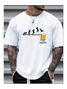 Men's Oversized T-Shirt With Friday Beer Print, Loose Fit Boyfriend Style, Loose And Comfortable - White - View 6