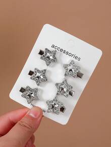 18pcs/Set Silver Rhinestone Heart/Star/Butterfly Hair Clips, Bangs Clips, Hairpins For Girls, Versatile Daily Use - Silver - View 2