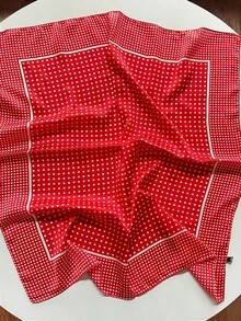 女士奢华优雅时尚波点印花春季70*70厘米真丝方巾头巾披肩装饰真丝围巾 - 紅色 - 查看 2