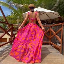 2026 New Bikini With Ruffle Trim, Tie Straps, Printed High-Waisted Two-Piece Swimsuit And Umbrella Skirt Set - High-waisted Ruffle Suit - View 4