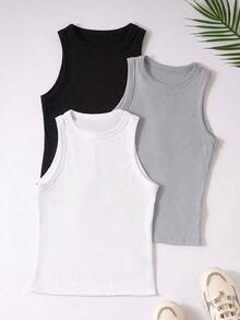 Camisetas de tirantes de mujer de unicolor y cuello redondo - Multicolor 2 - Ver 1