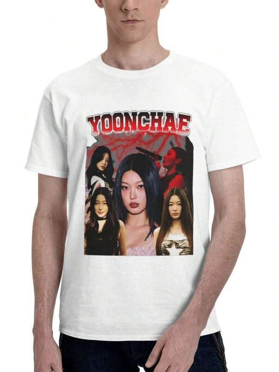 KATSEYE Yoonchae Vintage Bootleg Graphic T-Shirt Men's Black Cotton K-Pop TeePlayera Blanca Hombre Y Mujer Blusas Casuales Verano Y2k Playeras Basicas Algodón - Blanco - Ver 1