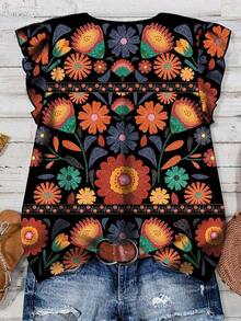 Camisa de mujer casual y minimalista con estampado botánico, adecuada para el verano - Multicolor 8 - Ver 2