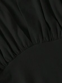 Blusa elegante y chic de unicolor con cuello plisado y recortado, ajustada, para el verano - Negro - Ver 7