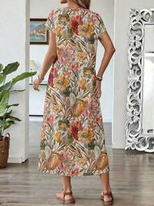 Vestido casual de mujer con estampado floral y manga corta, ideal para vacaciones de verano - Multicolor 6 - Ver 2