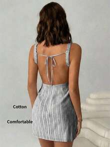 Vestido mini sexy sin espalda 95% algodón, esencial para el verano, adecuado para el uso diario, citas, fiestas, Navidad, Año Nuevo, Acción de Gracias, fiestas, bodas, playa, ceremonias de graduación, moda, elegante, casual, salidas, citas, reserva - Negro - Ver 7