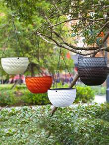 2pcs Vintage Rattan Honeycomb Pattern Double-Layer Hanging Planter Baskets, With Drainage Holes And Hook For Indoor/Outdoor, Balcony, Patio, Garden Decor, Modern Hanging Planters | Durable Plastic Material For Plants - Flowerpot - View 12