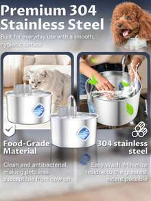 3.2L/108oz Rechargeable Wireless Pet Water Dispenser. Stainless Steel Pet Water Fountain With Motion Sensor, 3 Drinking Modes (Sensor, Timer, Continuous), Quiet Faucet Designed For Cats & Dogs, Transparent Water Level Window, Large Capacity Battery, Multi-Layer Filtration, Flexible Placement, Easy To Clean And Install - 3.2L - View 6