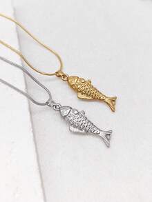 1pc Dual-Tone 3D Koi Fish Titanium Steel Necklace, Non-Fading, Hypoallergenic, Unique Design Pendant Necklace For Women - Koi - View 2