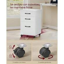 VASAGLE Archivador de Oficina, Cajonera de Oficina con 3 Cajones, Ruedas, para Documentos Formato A4, Barra Regulable, Blanco Nube MOFC065WB01 - Blanco Nube - Ver 6