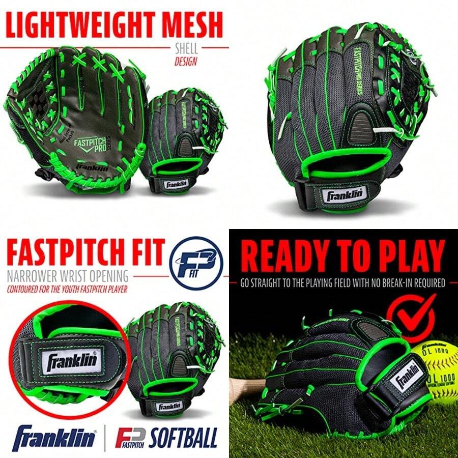 Franklin Sports Molino de Viento Serie Ligero Guante de Softball, 27.9 cm - Gris/Lima - Ver 1