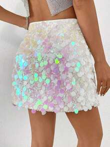Minifalda ajustada con lentejuelas para ropa de fiesta de vacaciones - Blanco 2 - Ver 2