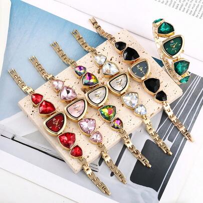 Women's Watch Casual Fashionable Women's Bracelet Watch Unique Design Alloy Case Colorful Rhinestone High-End Unique Personalized Quartz WaSuitable For Daily Wear Holiday Gift Back To School Gift