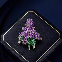 1pc Elegant Purple Lilac Flower Enamel Brooch For Women, High-End Vintage Style, Alloy Brooch For Party Or Daily Wear - Purple - View 4
