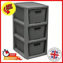 3 Drawer Grey Rattan Effect Commode Stylish Home Office Storage Tower Unit Basket - 1 Drawer - View 5