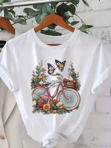 Talla Mujer Talla Camiseta Estampada Manga Corta R (2) Blusa, Camisa > Hermosa. - Blanco - Ver 1