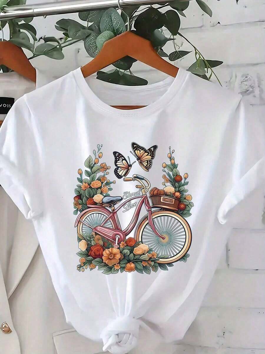 Talla Mujer Talla Camiseta Estampada Manga Corta R (2) Blusa, Camisa > Hermosa. - Blanco - Ver 1